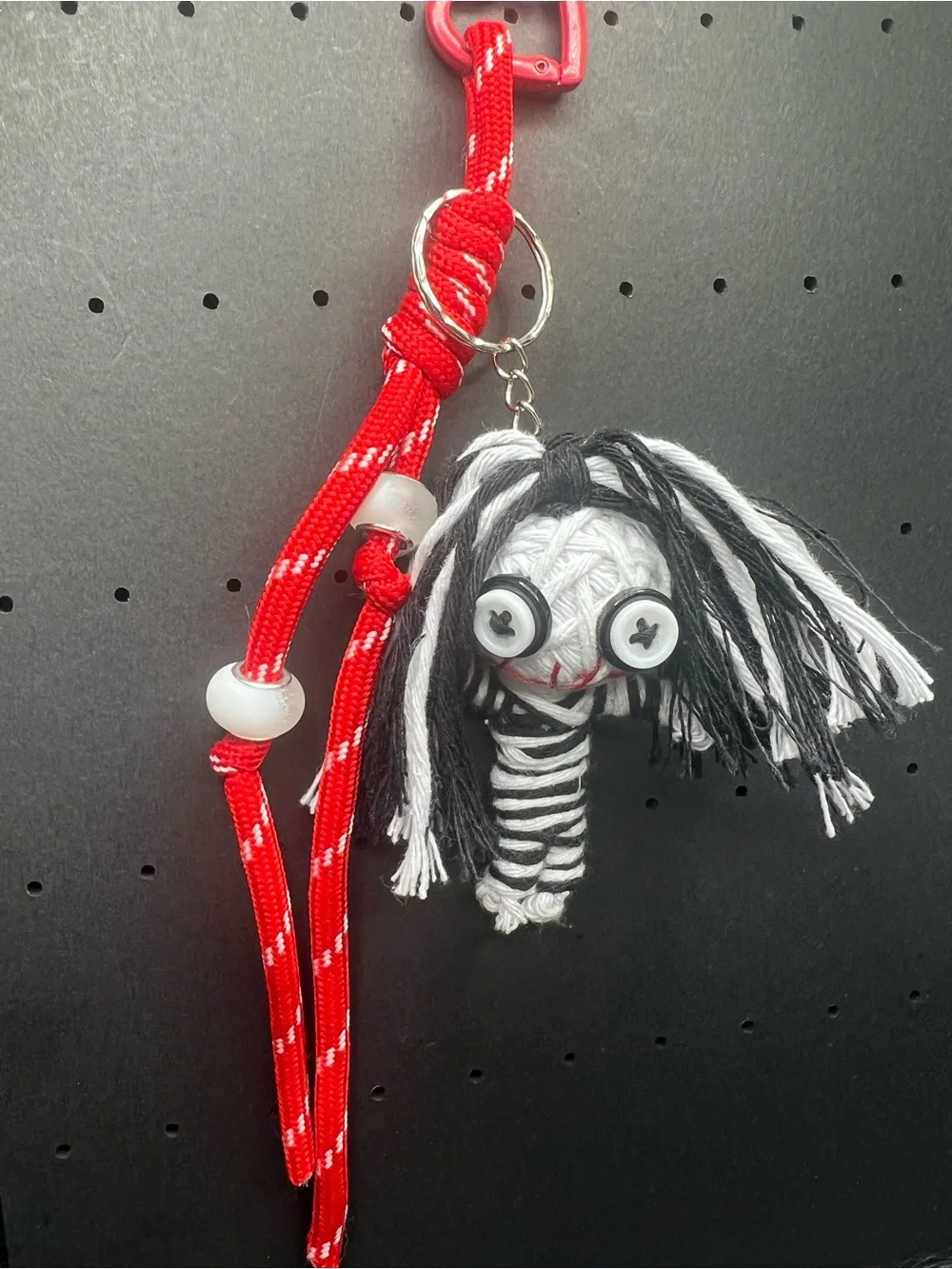 White & Black Voodoo Doll Bag Charm-comes w/ red cord + container of pins